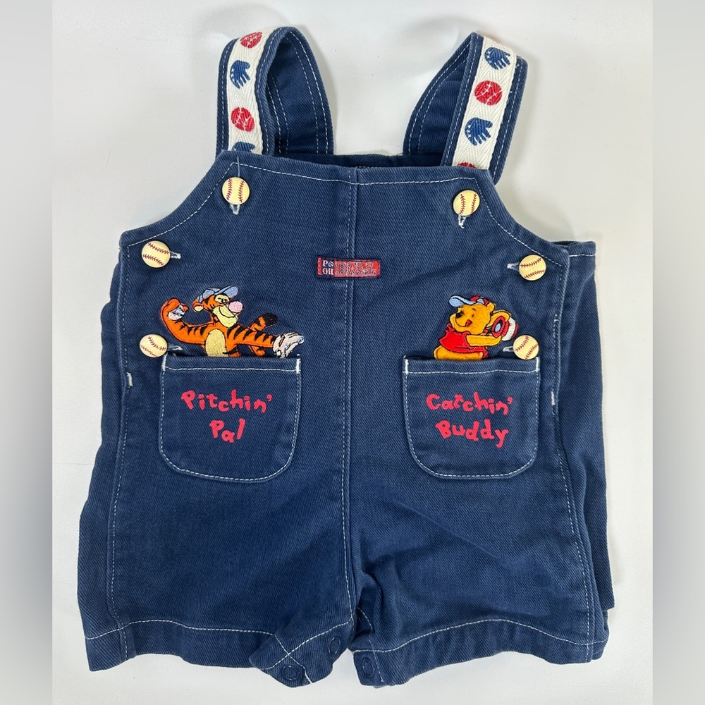 VTG Disney Winnie the Pooh 2000 Baseball 3/6M Shortalls Pitchin’ Pal Buddy